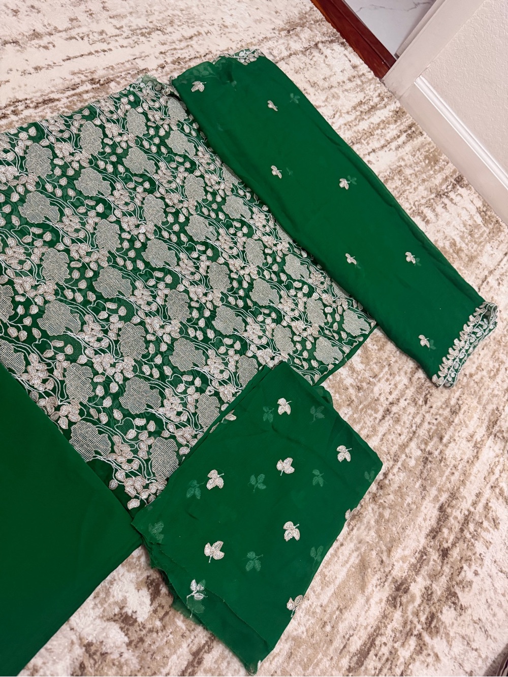 Emerald Green Embroidered 3-Piece Suit